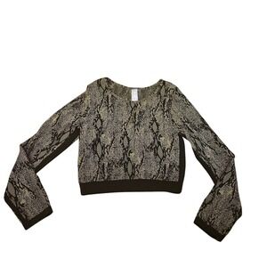 Fabletics Snakeskin Print Crop Top Long Bell Sleeves Athleisure XL